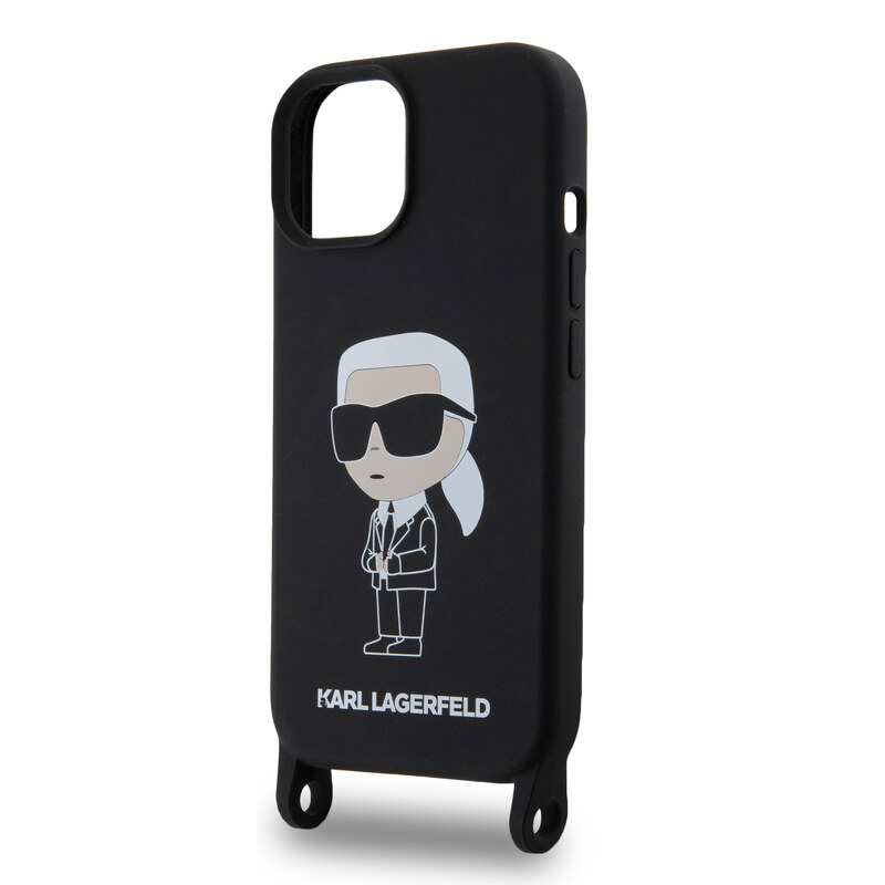 Ochranný kryt na iPhone 15 - Karl Lagerfeld, Liquid Silicone Crossbody Ikonik Black