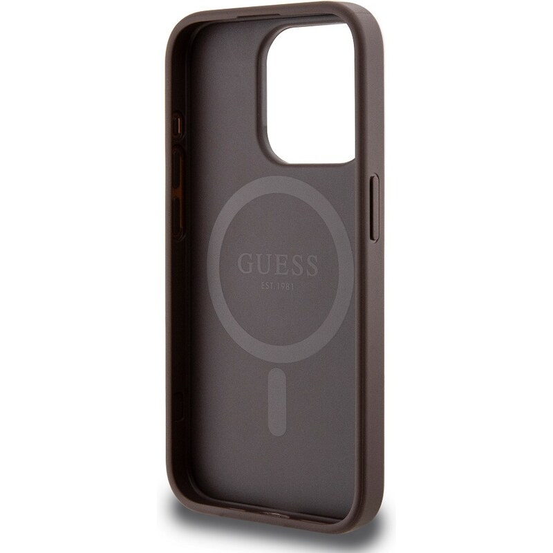 Ochranný kryt na iPhone 15 Pro MAX - Guess, 4G Colored Ring MagSafe Brown