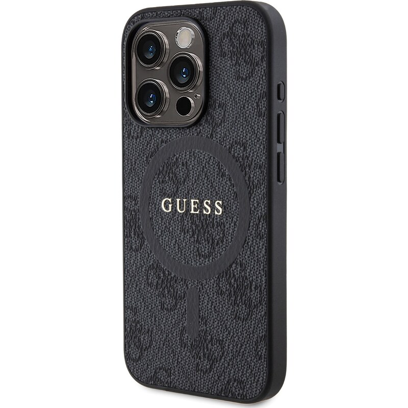 Ochranný kryt na iPhone 15 Pro - Guess, 4G Colored Ring MagSafe Black