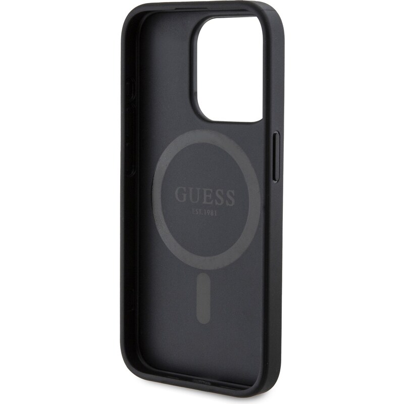 Ochranný kryt na iPhone 15 Pro - Guess, 4G Colored Ring MagSafe Black