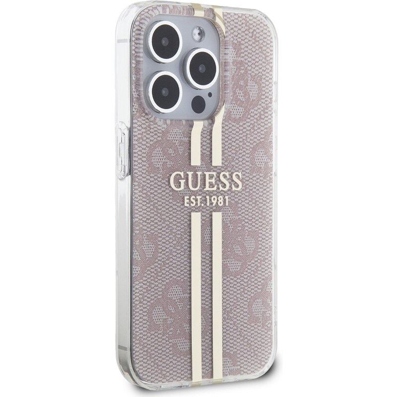 Ochranný kryt na iPhone 15 Pro MAX - Guess, IML 4G Gold Stripe Pink
