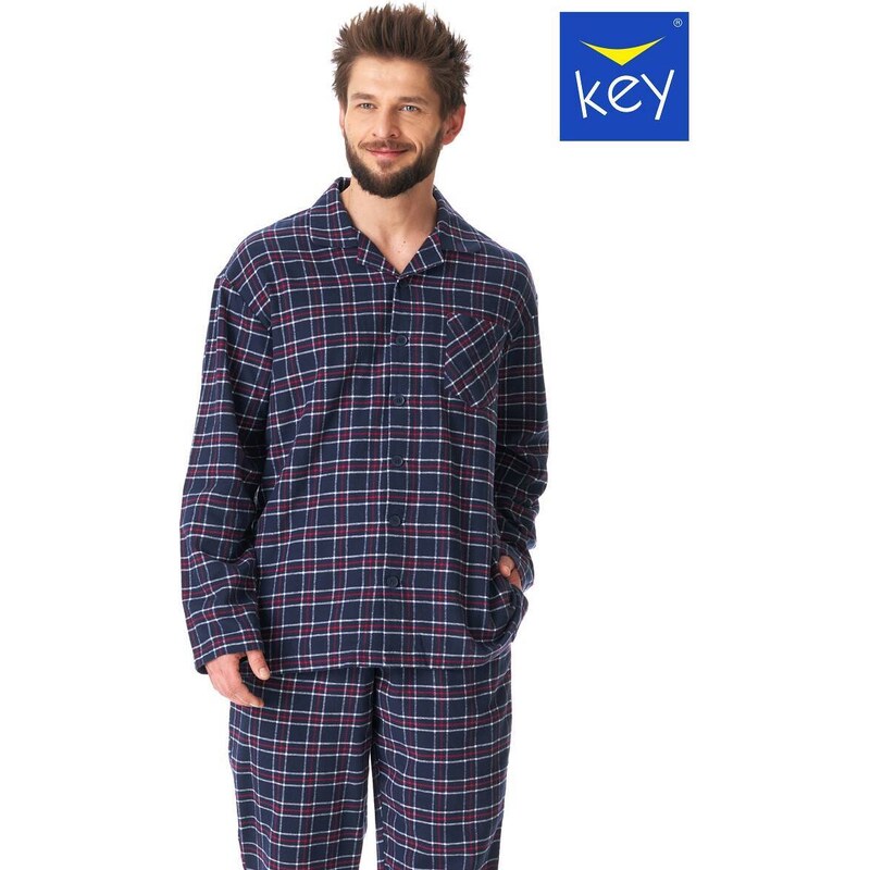 Pyjamas Key MNS 414 B23 L/R Flannel M-2XL men's zip-up navy blue