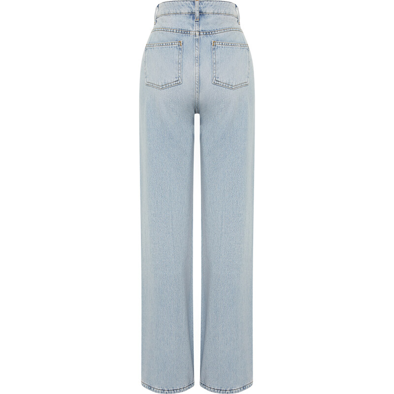 Trendyol Blue Pale Effect Vintage High Waist Wide Leg Jeans