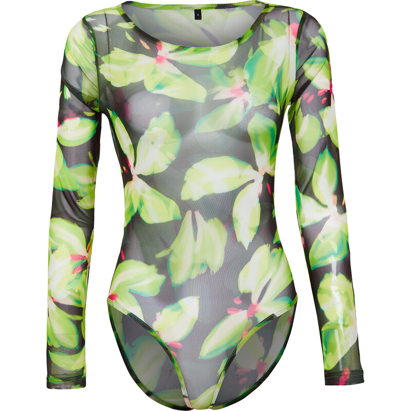Trendyol Green Printed Tulle Snap-On Transparent Knitted Bodysuit