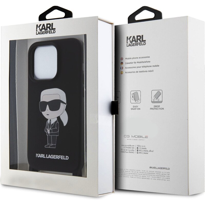 Ochranný kryt na iPhone 15 Pro - Karl Lagerfeld, Liquid Silicone Crossbody Ikonik Black