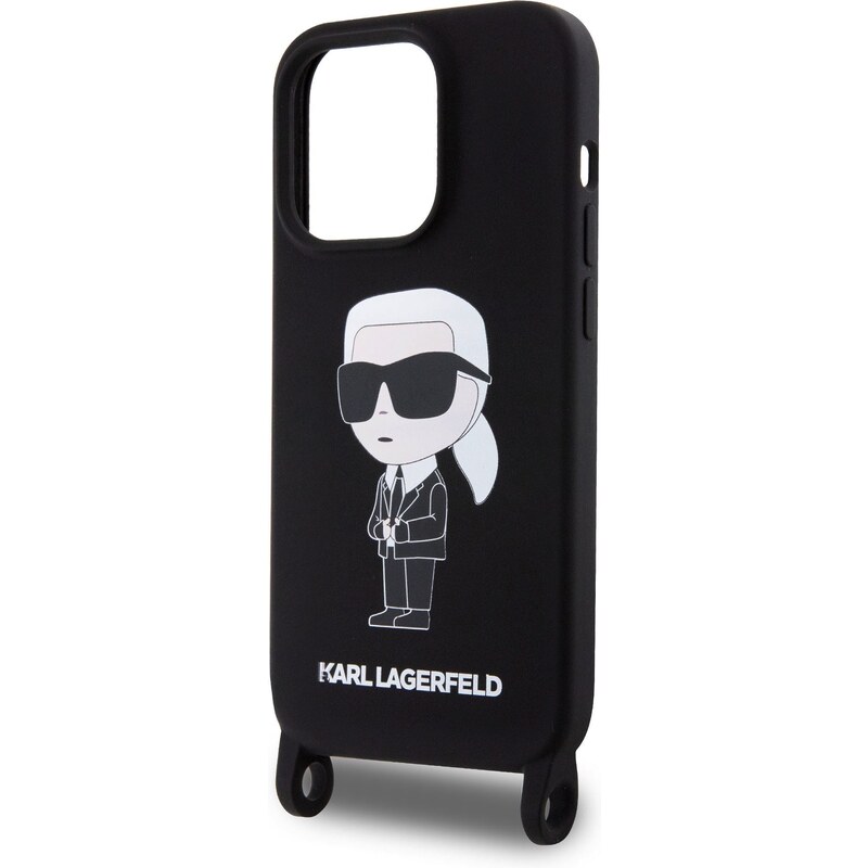 Ochranný kryt na iPhone 15 Pro MAX - Karl Lagerfeld, Liquid Silicone Crossbody Ikonik Black