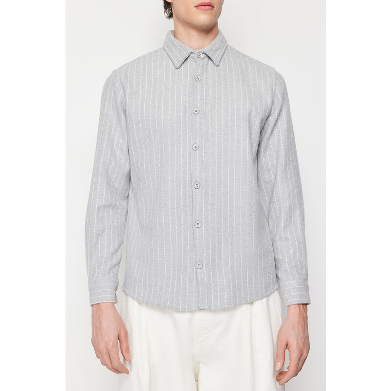 Trendyol Gray Regular Fit Striped Thick Winter Shirt