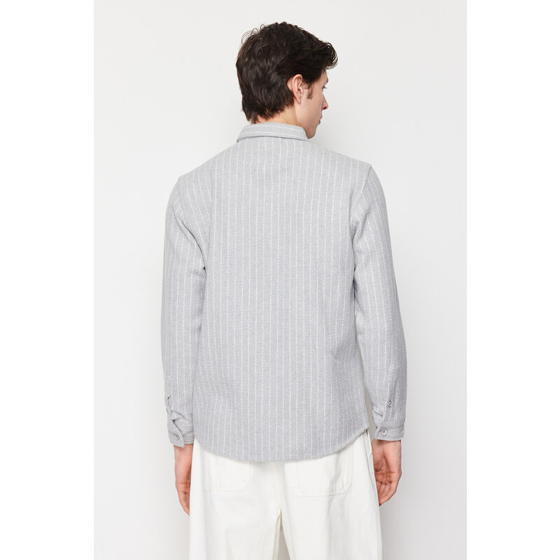 Trendyol Gray Regular Fit Striped Thick Winter Shirt