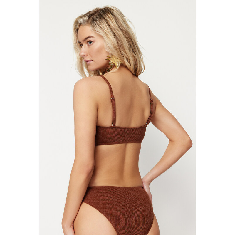 Trendyol Brown Strapless Textured Bikini Top