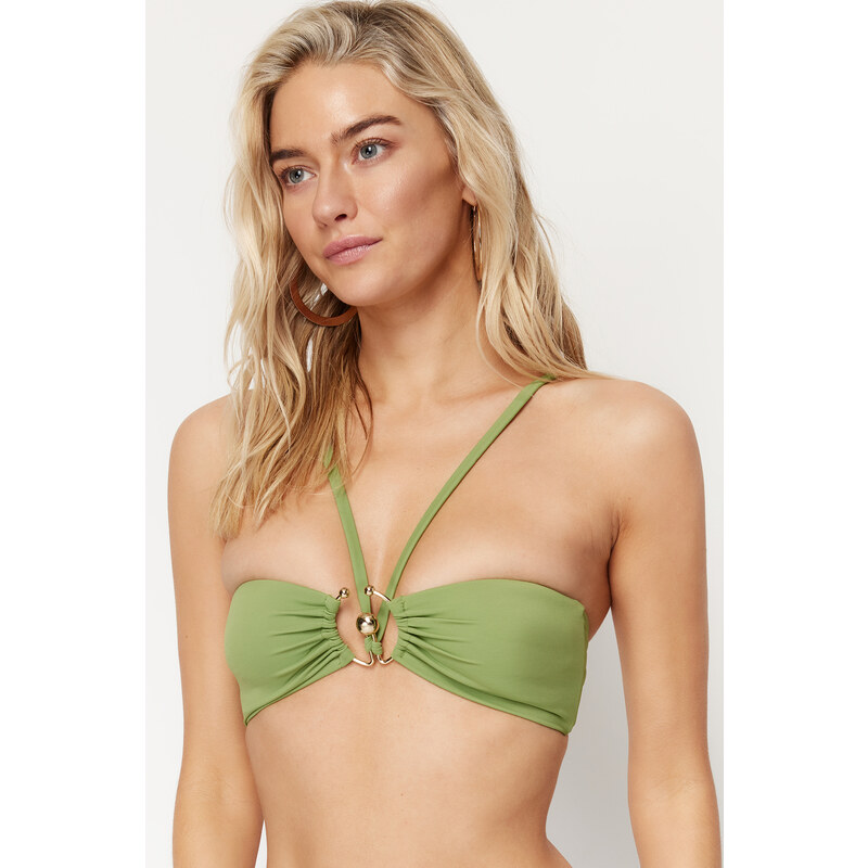 Trendyol Green Strapless Accessory Bikini Top