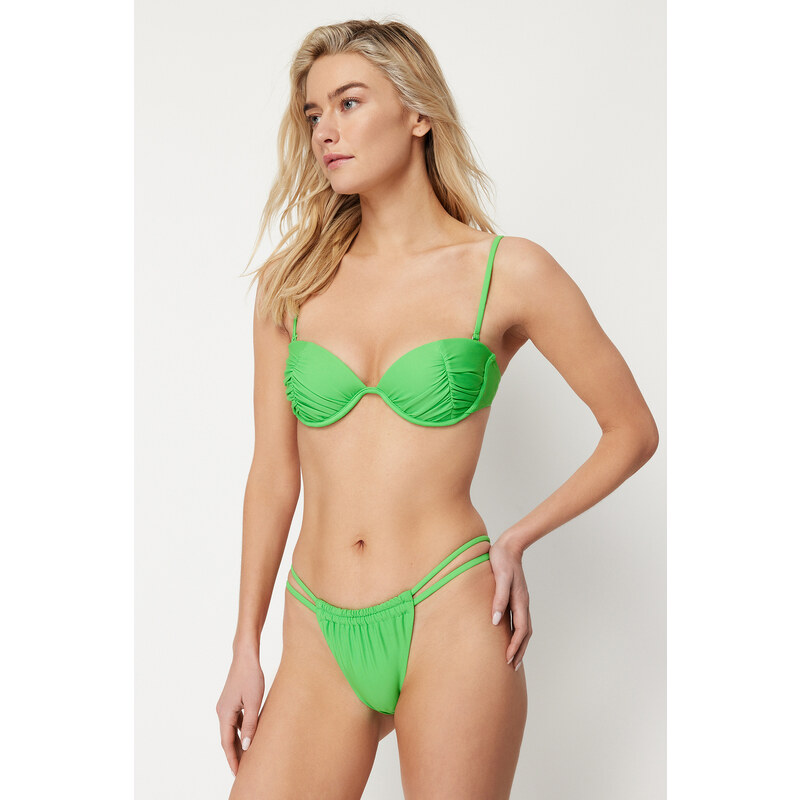 Trendyol Green Tunnel High Leg Brazilian Bikini Bottom