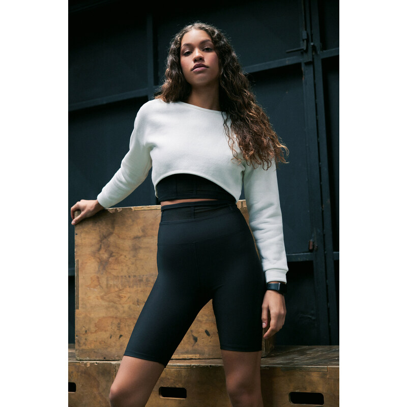 Trendyol Ecru Super Crop Fleece Knitted Sports Sweatshirt