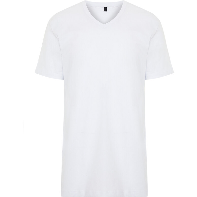 Trendyol White Regular/Normal Fit V-Neck Basic 100% Cotton T-Shirt