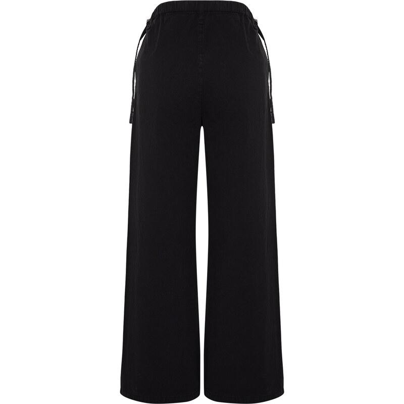 Trendyol Black Waist Detailed Normal Waist Wide Leg Jeans