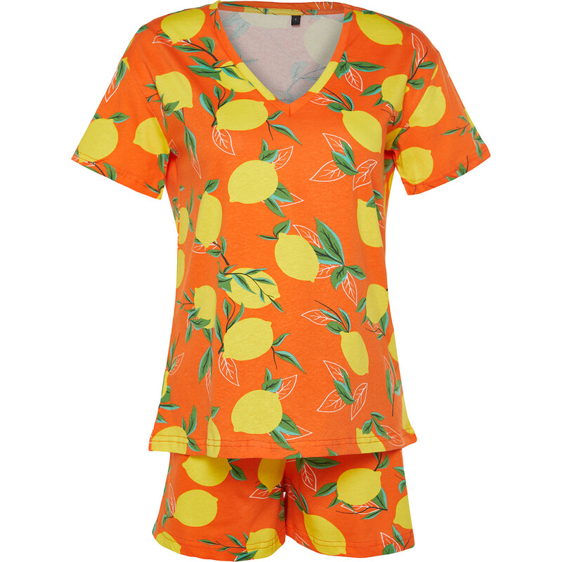 Trendyol Orange 100% Cotton Fruit Patterned Knitted Pajamas Set