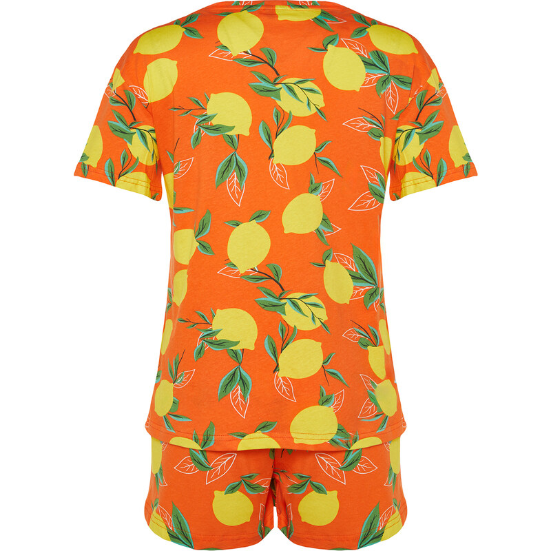 Trendyol Orange 100% Cotton Fruit Patterned Knitted Pajamas Set