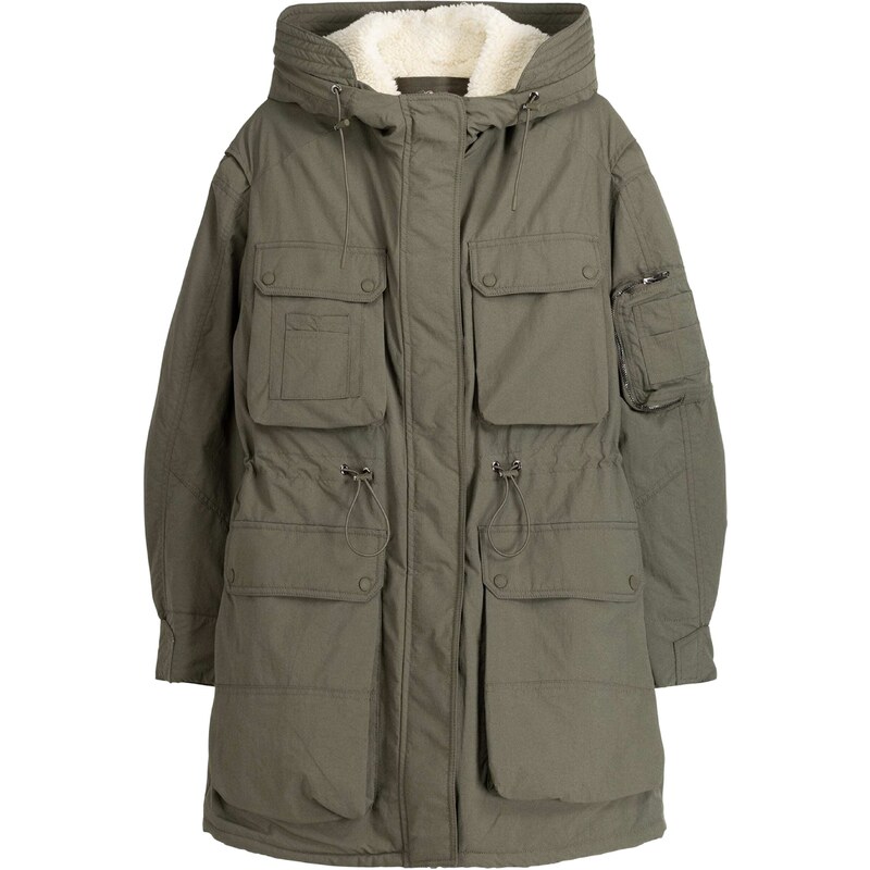 Bershka Přechodová parka khaki / barva bílé vlny 110364564