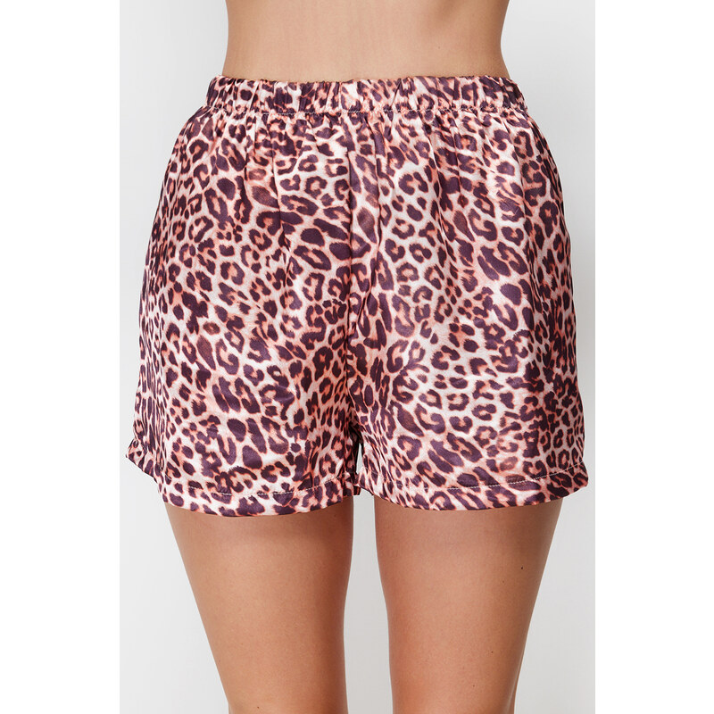 Trendyol Multicolored Leopard Patterned Satin Shirt-Shorts Woven Pajama Set