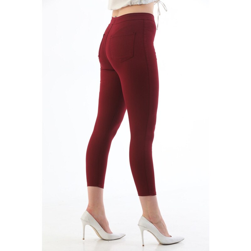 BİKELİFE Claret Red Plus Size High Waist Lycra Gabardine Leggings Trousers.