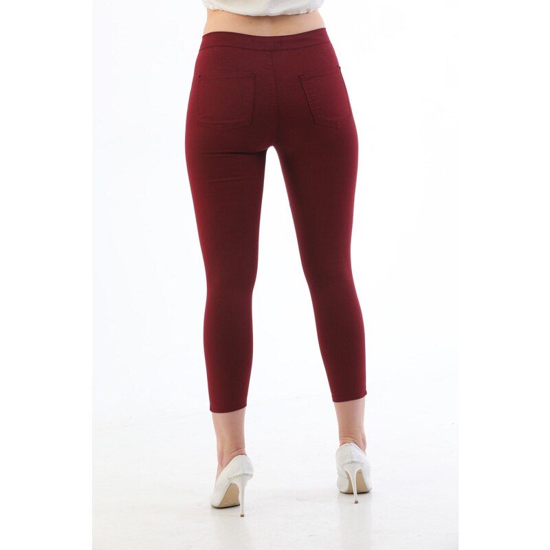 BİKELİFE Claret Red Plus Size High Waist Lycra Gabardine Leggings Trousers.