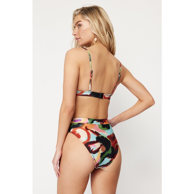 Trendyol Abstract Pattern Triangle High Waist High Leg Hipster Bikini Set