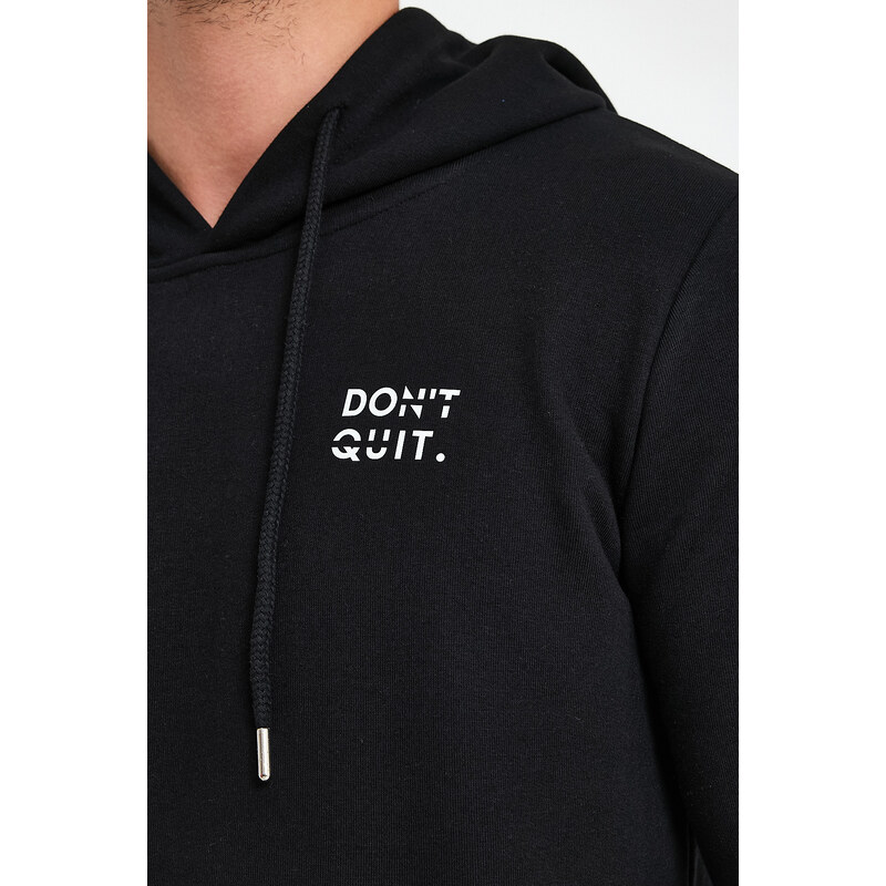 River Club Men's Black Dont Quit Printed 3 Thread Hooded Sweatshirt