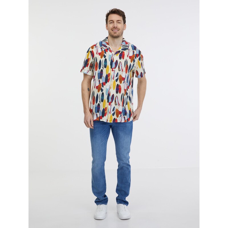 Tommy Hilfiger Krémová pánská vzorovaná košile Tommy Jeans - Pánské