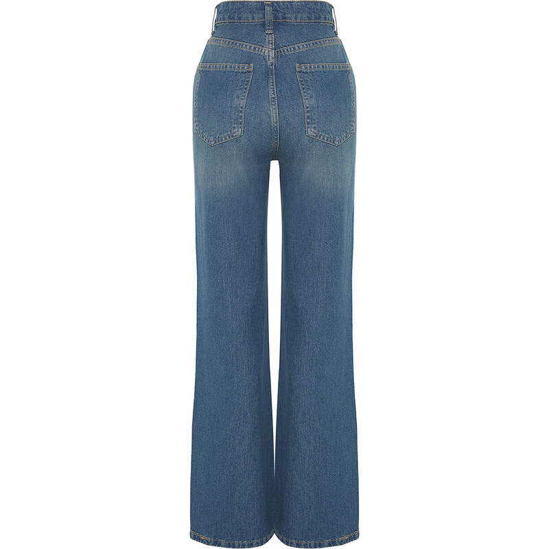 Trendyol Blue Pale Effect Vintage High Waist Wide Leg Jeans