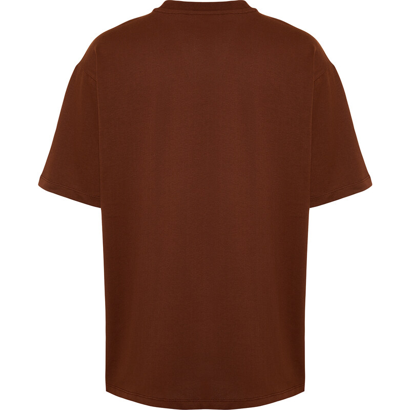 Trendyol Brown Relaxed Basic 100% Cotton T-Shirt