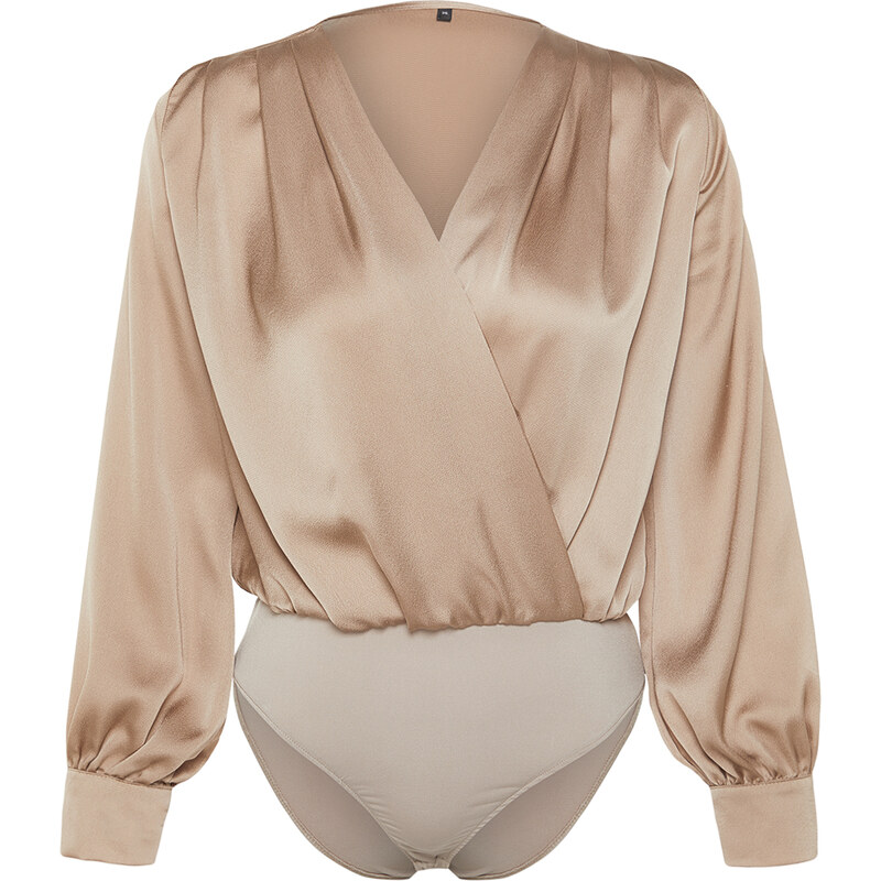 Trendyol Mink Satin Double Breasted Collar Woven Body