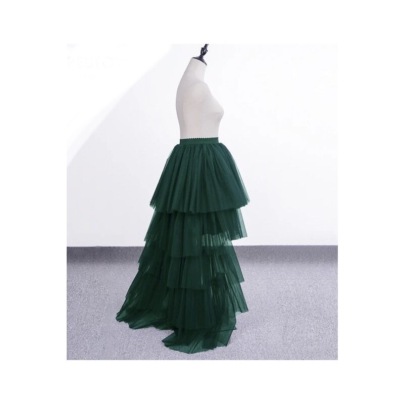 ADELO Tutu sukně tylová s vlečkou - KASKÁDY - tmavě zelená - smaragdová