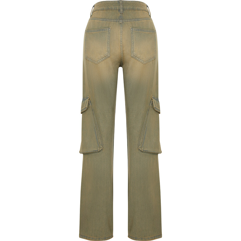 Trendyol Faded Effect Vintage bruslařské džíny s vysokým pasem s modrou kapsou cargo