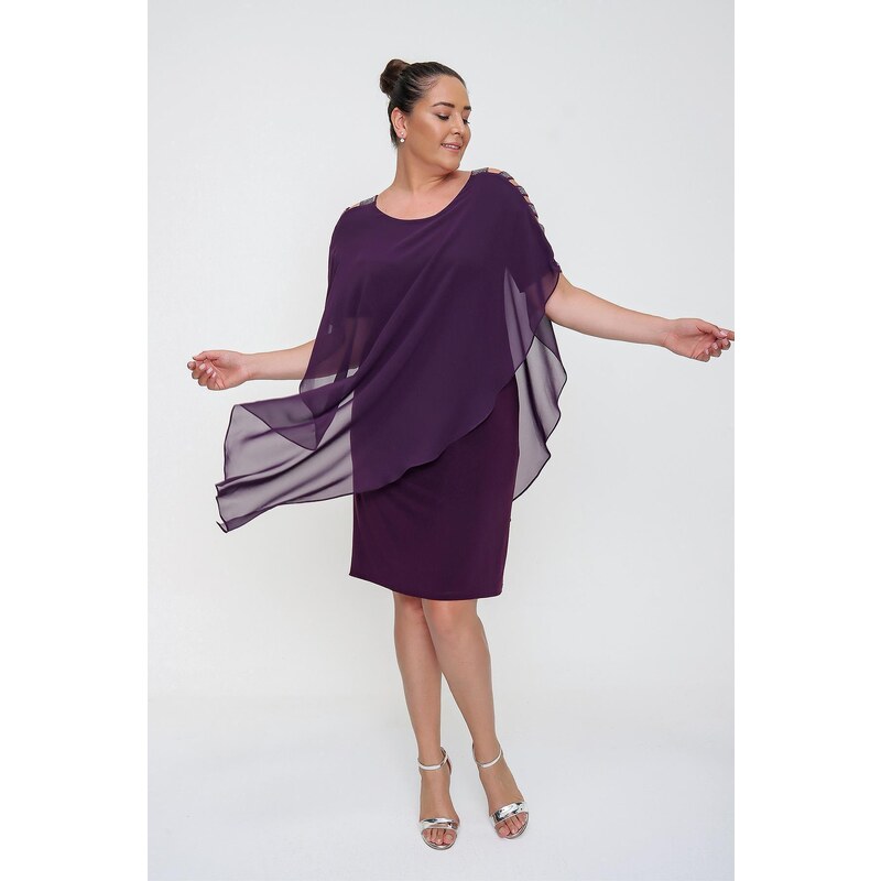 By Saygı Striped Sleeves Top Chiffon Plus Size Sandy Lycra Dress