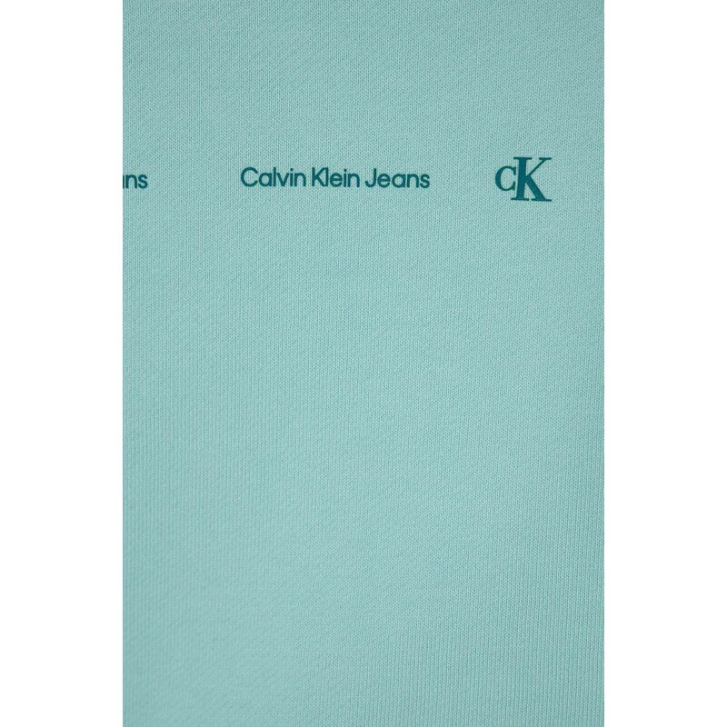 Dětská bavlněná mikina Calvin Klein Jeans tyrkysová barva, s potiskem