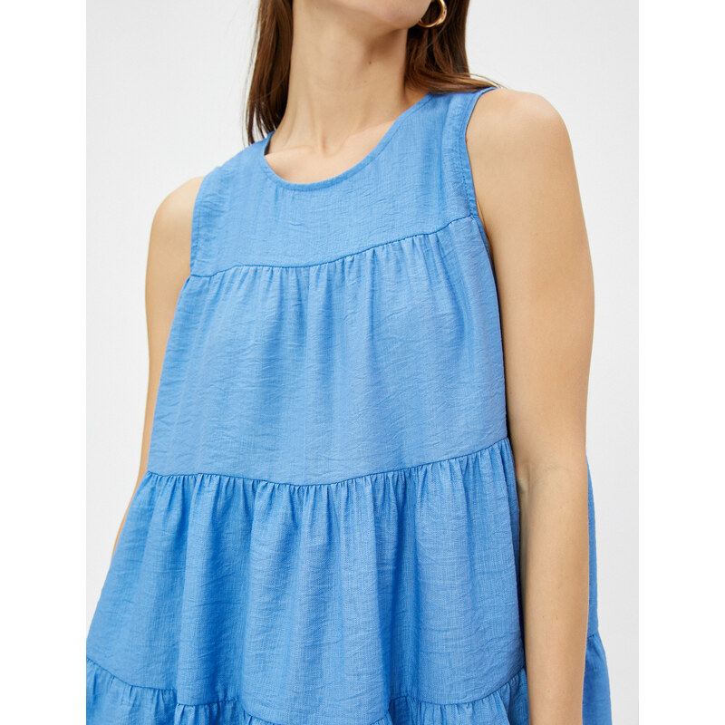 Koton Tiered Mini Dress Sleeveless Crew Neck