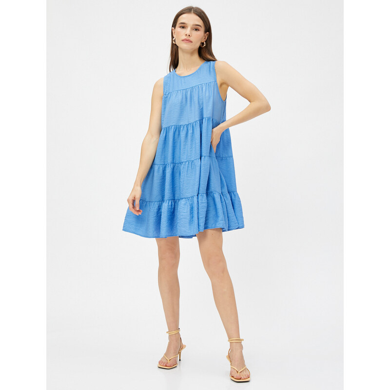 Koton Tiered Mini Dress Sleeveless Crew Neck