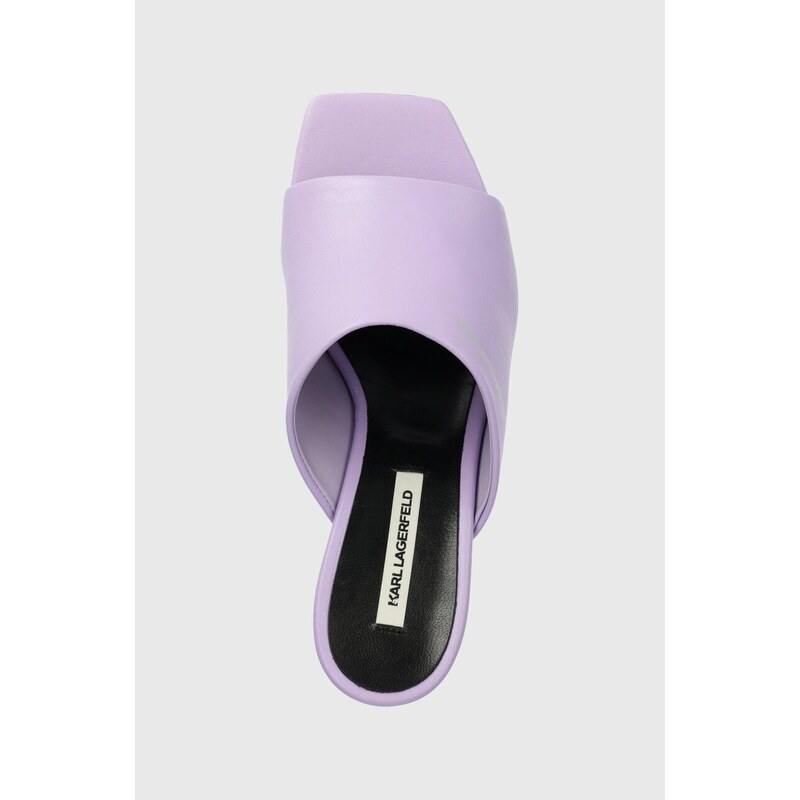 Kožené pantofle Karl Lagerfeld RIALTO dámské, fialová barva, na klínku, KL34400