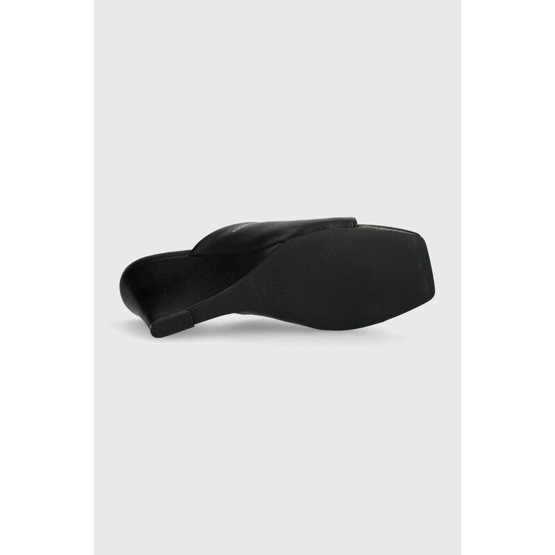 Kožené pantofle Karl Lagerfeld RIALTO dámské, černá barva, na klínku, KL34400
