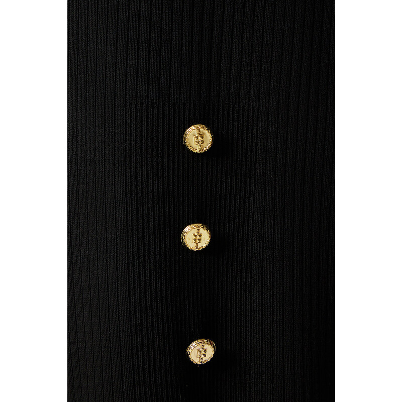 Happiness İstanbul Women's Black Button Detailed Corduroy Knitwear Dress