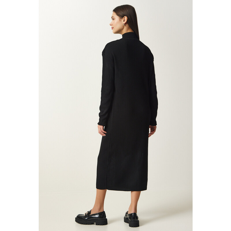 Happiness İstanbul Women's Black Button Detailed Corduroy Knitwear Dress