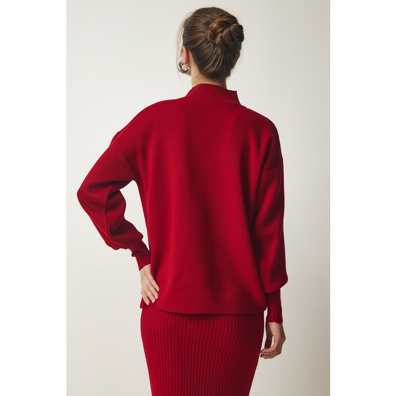 Happiness İstanbul Women's Red Ribbed Knitwear With Sweater Dress