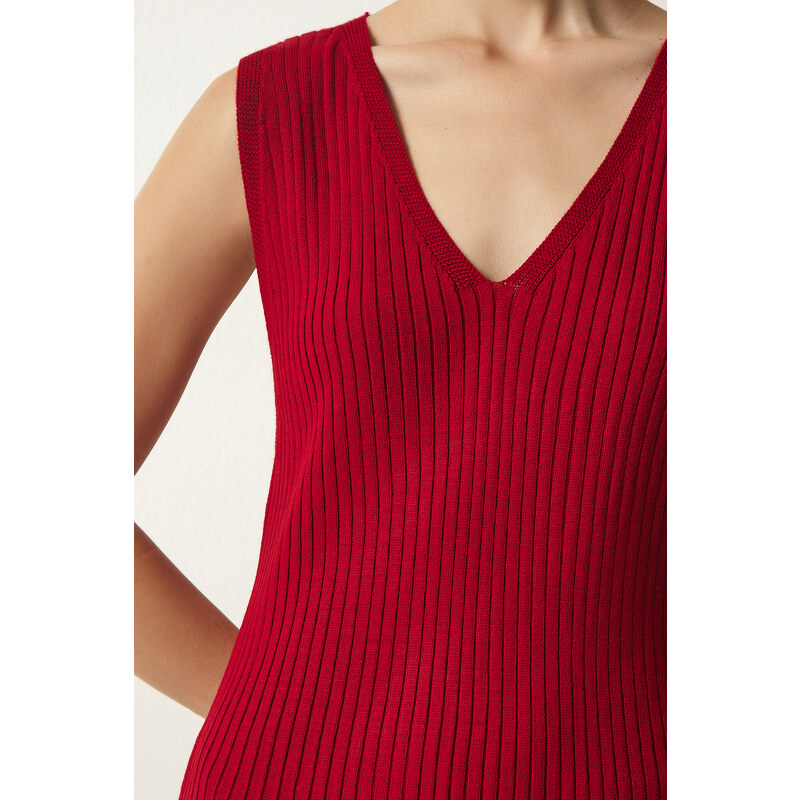 Happiness İstanbul Women's Red Ribbed Knitwear With Sweater Dress