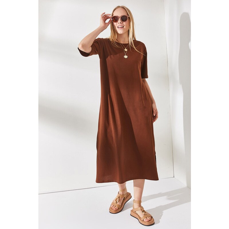 Olalook Women's Bitter Brown Side Slit Oversize Dress