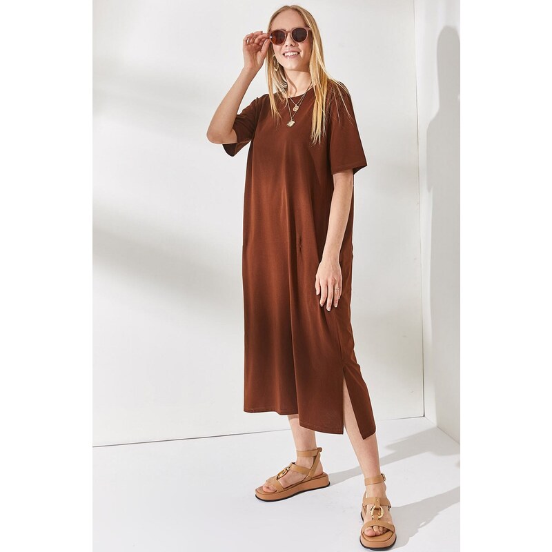 Olalook Women's Bitter Brown Side Slit Oversize Dress