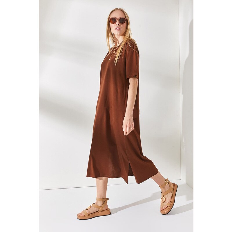 Olalook Women's Bitter Brown Side Slit Oversize Dress