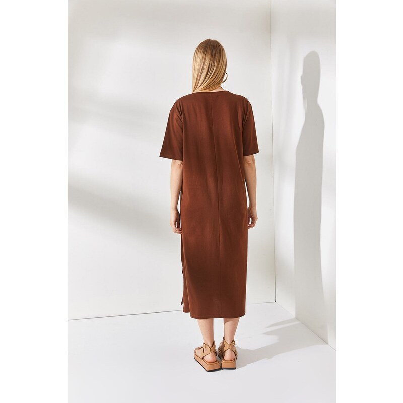 Olalook Women's Bitter Brown Side Slit Oversize Dress