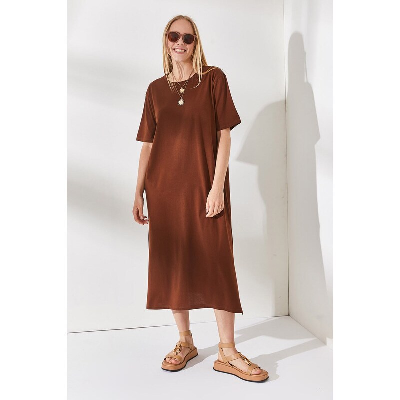 Olalook Women's Bitter Brown Side Slit Oversize Dress