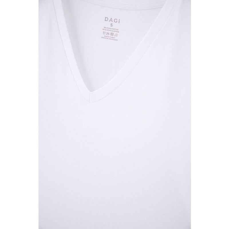Dagi Bílé flanelové tričko Compact V Neck 2