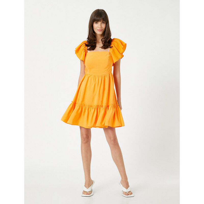 Koton Crew Neck Orange Above Knee Dress For Women 3sak80003ew