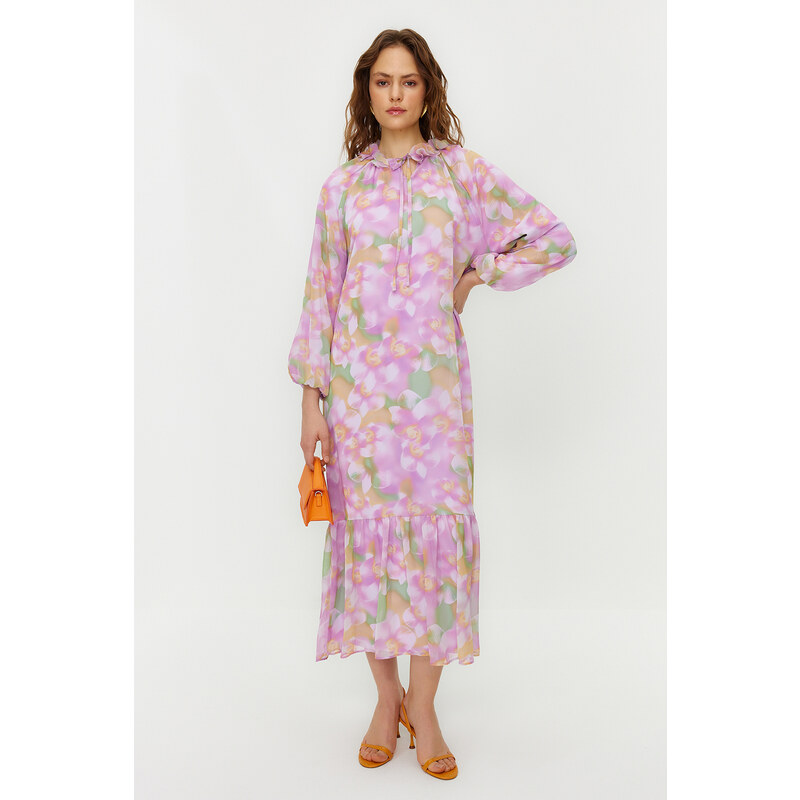 Trendyol Pink Floral Lined Woven Chiffon Dress
